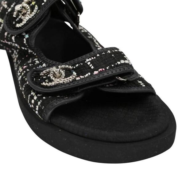 Chanel Dad 39 Tweed Fabric and Leather CC Sandals CC-S0207N-0003 - Picture 8 of 11